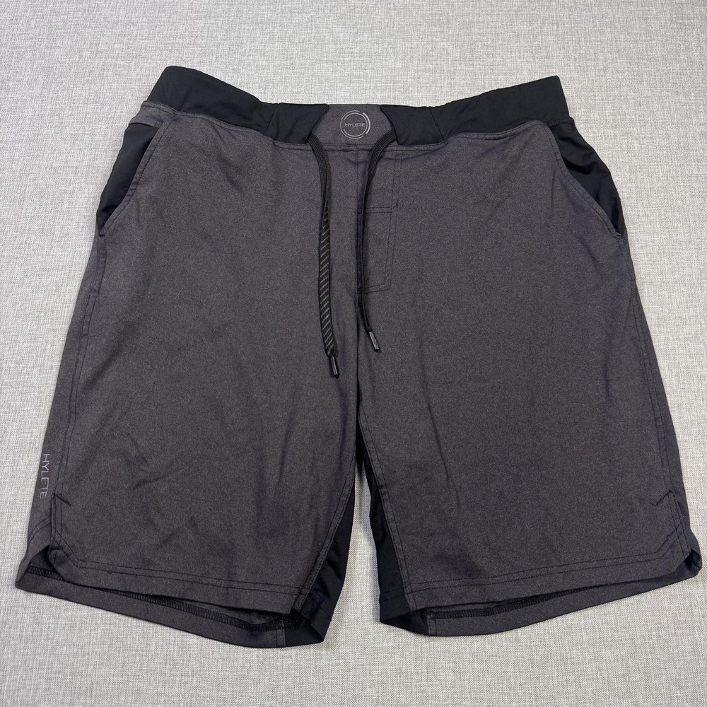 HYLETE Training Shorts Mens XL Gray Athletic Drawstring Stretch Running 9 Inseam